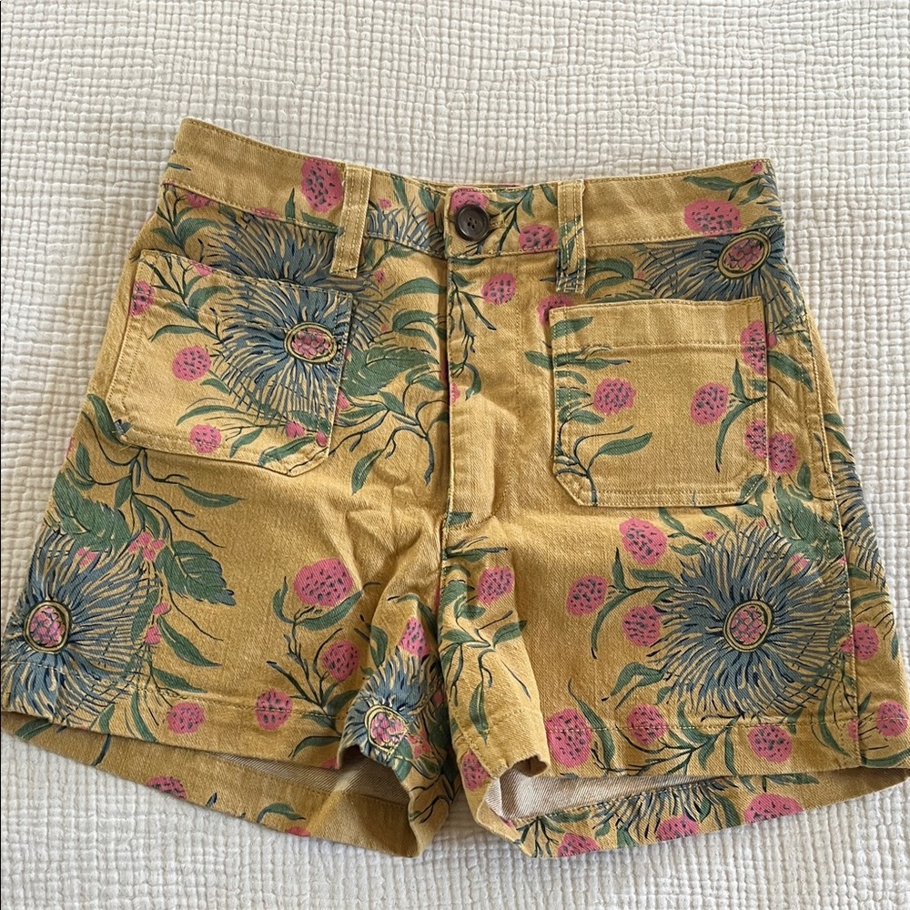 Madewell High Waist Floral Tan Shorts